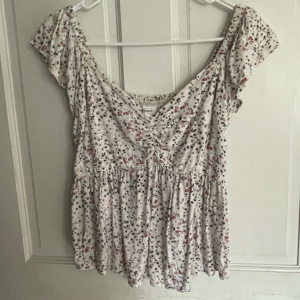 Floral Babydoll Top - White with Pink & Black Floral